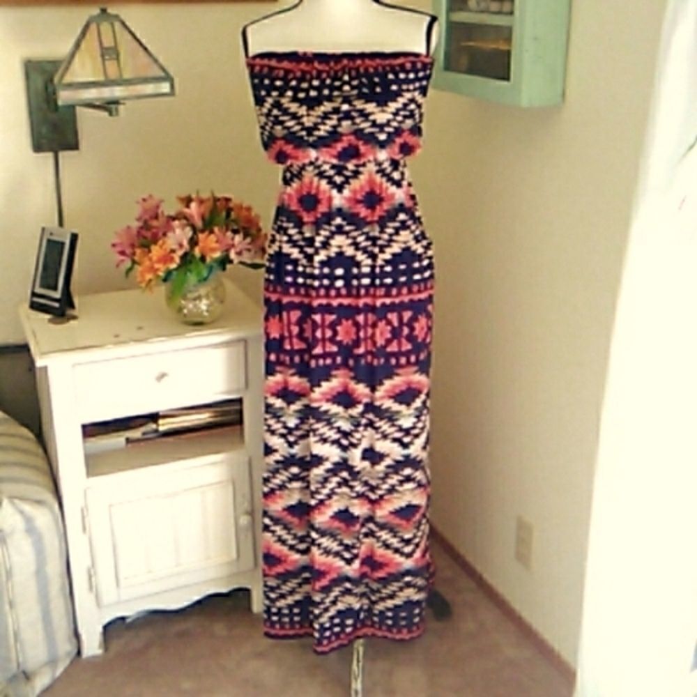 Three Pink Hearts Strapless Maxi Dress